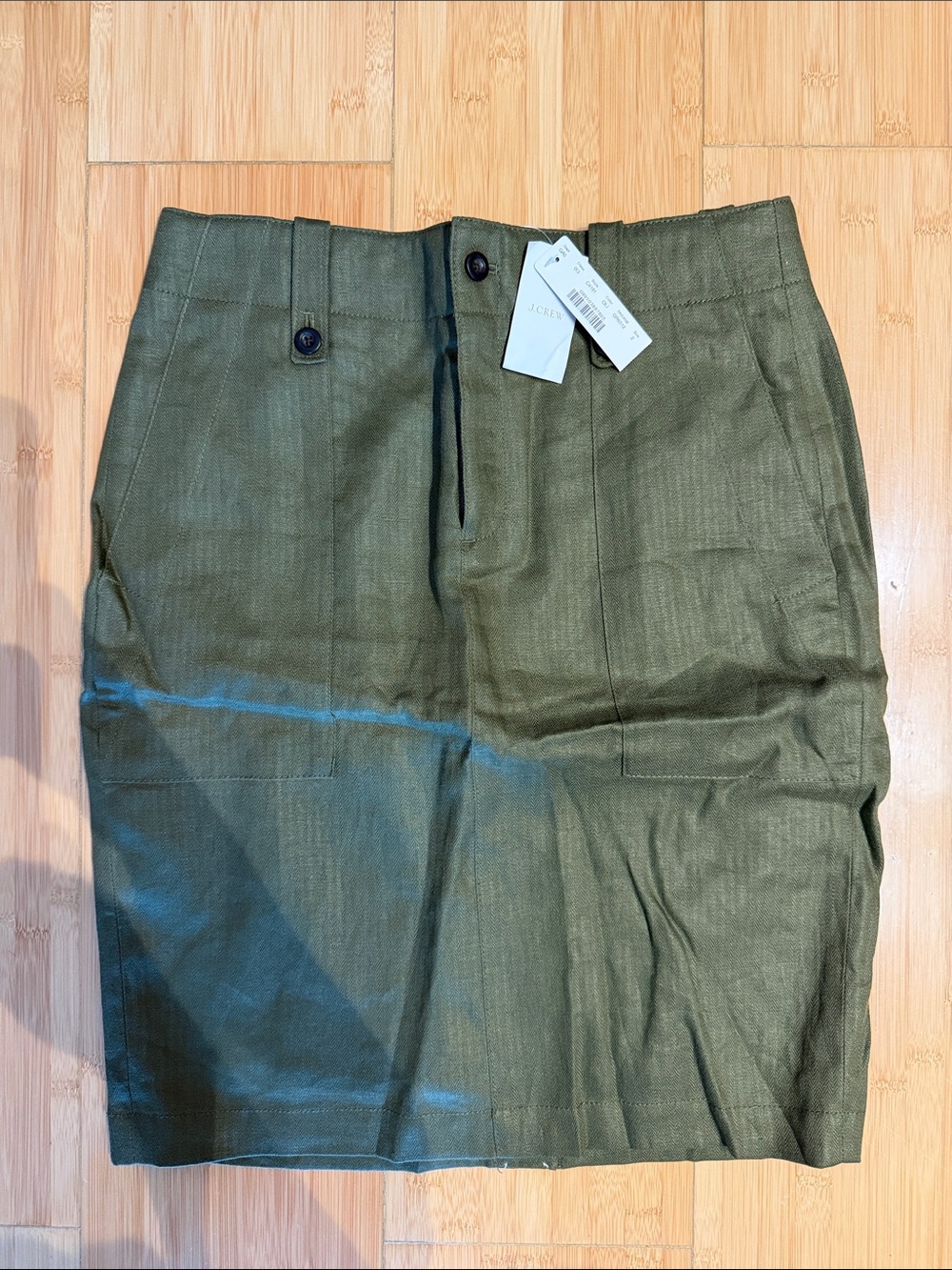 J. Crew LINEN CARGO PENCIL SKIRT Olive Green Skirt